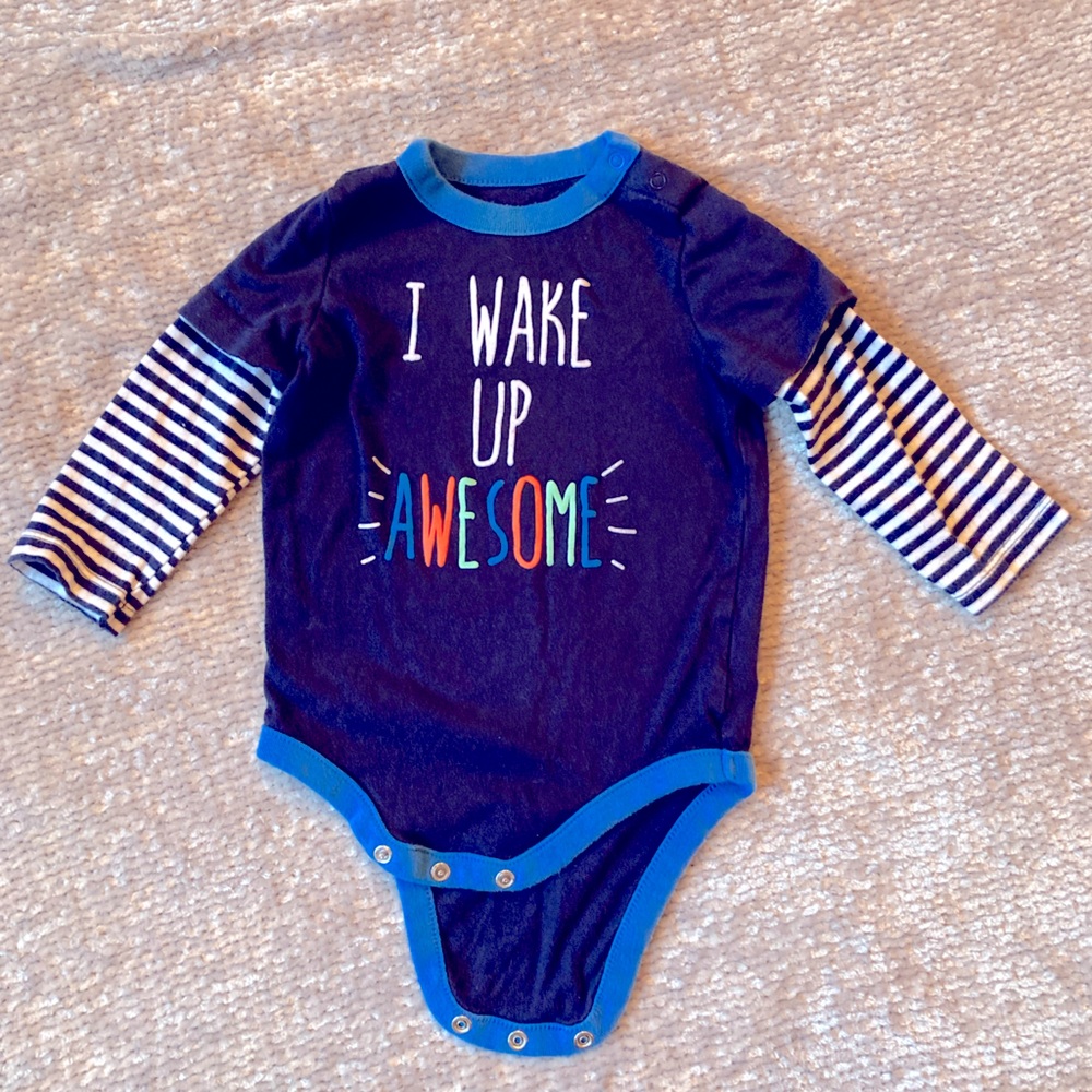 Baby Gap Long Sleeve Graphic Bodysuit 6-12M I Wake Up Awesome Striped Cotton